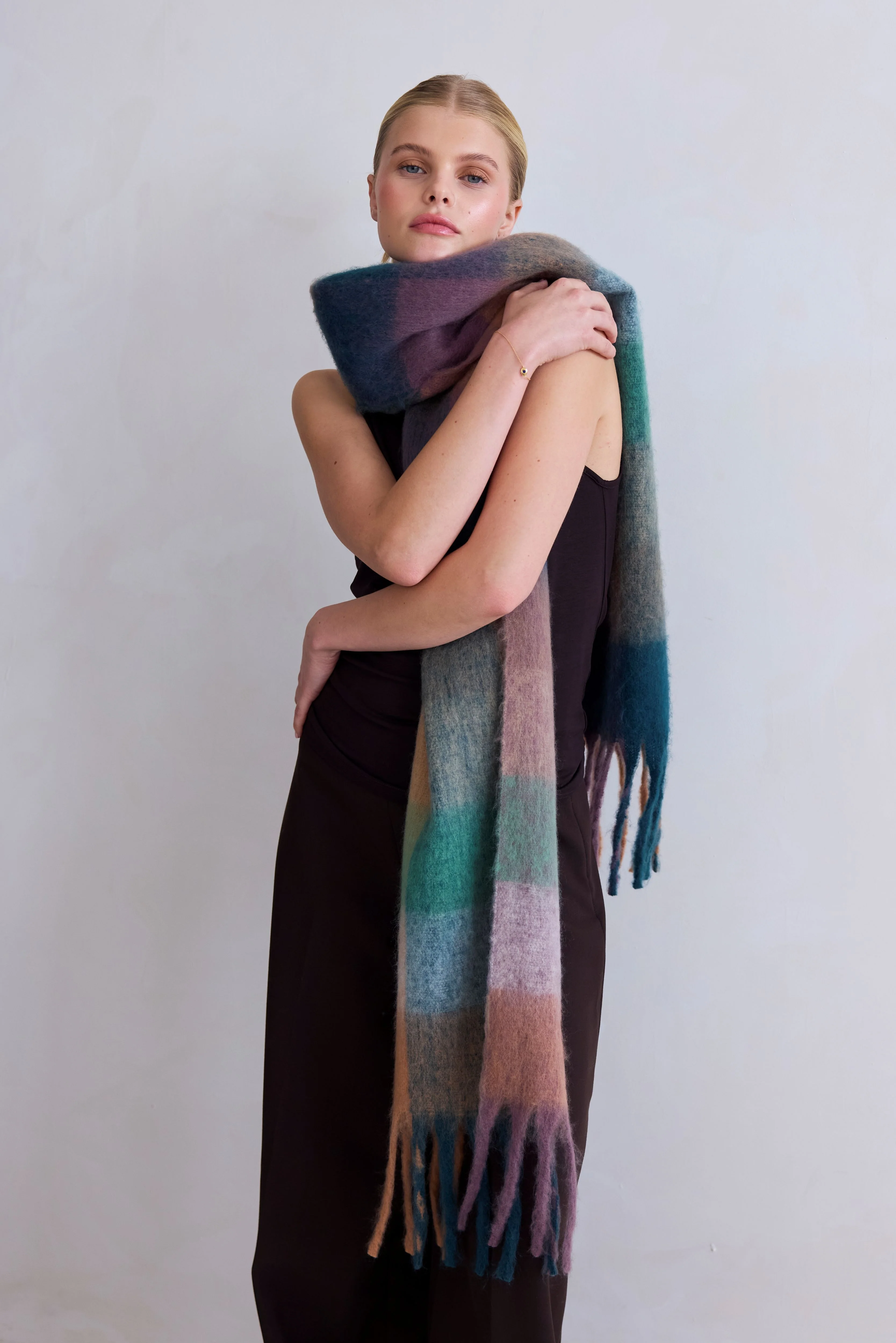 The Reykjavik Check Scarf - Dusky Lilac - Image 5