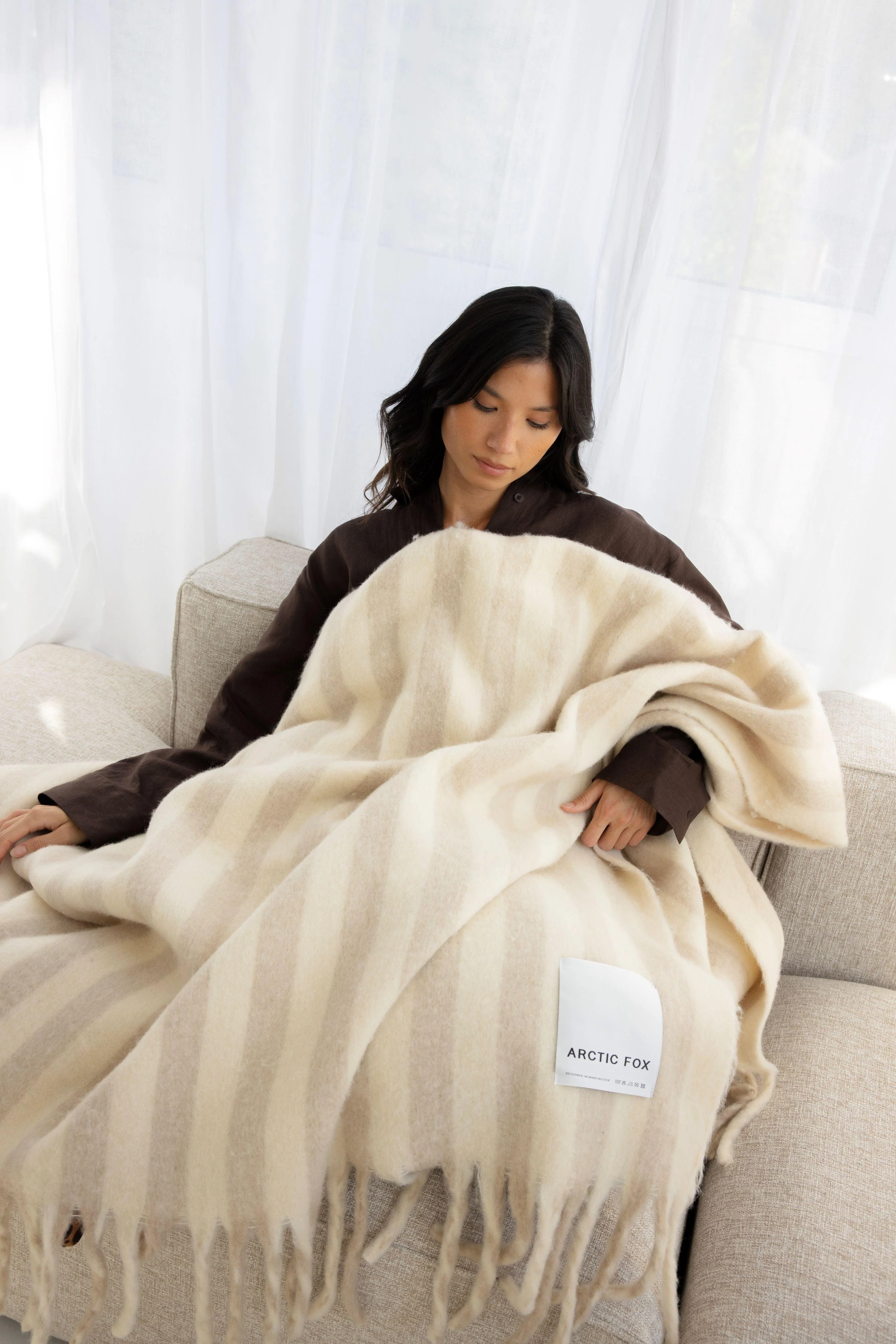 The Wool Stripe Throw - Pale Taupe Stripe - Image 4