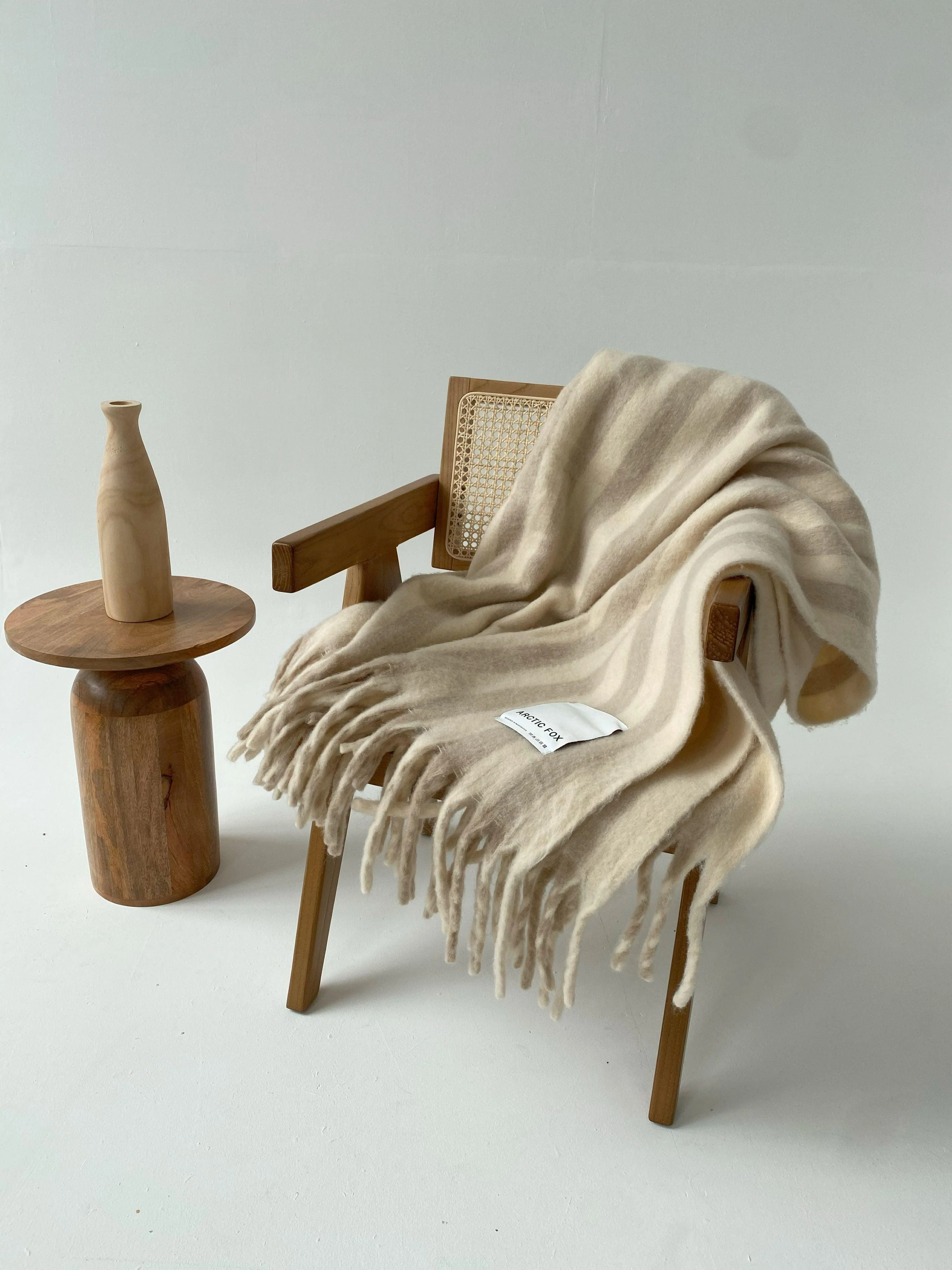 The Wool Stripe Throw - Pale Taupe Stripe - Image 5